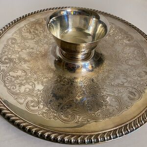 Elegant vintage Silver Plated Serving Tray with dip Bowl